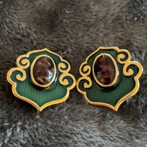VINTAGE YSL CLIP EARRINGS ENAMEL, RARE AND GORGEOUS YVES SAINT LAURENT